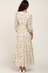 Yellow Floral 3/4 Sleeve Tiered Maxi Dress
