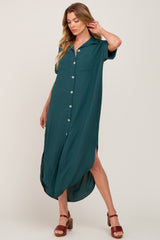 Forest Green Button Down Hi Low Maxi Dress