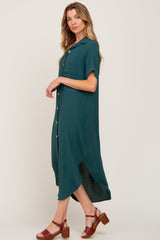 Forest Green Button Down Hi Low Maxi Dress