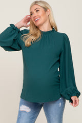 Forest Green Ruffle Neck Maternity Long Sleeve Blouse