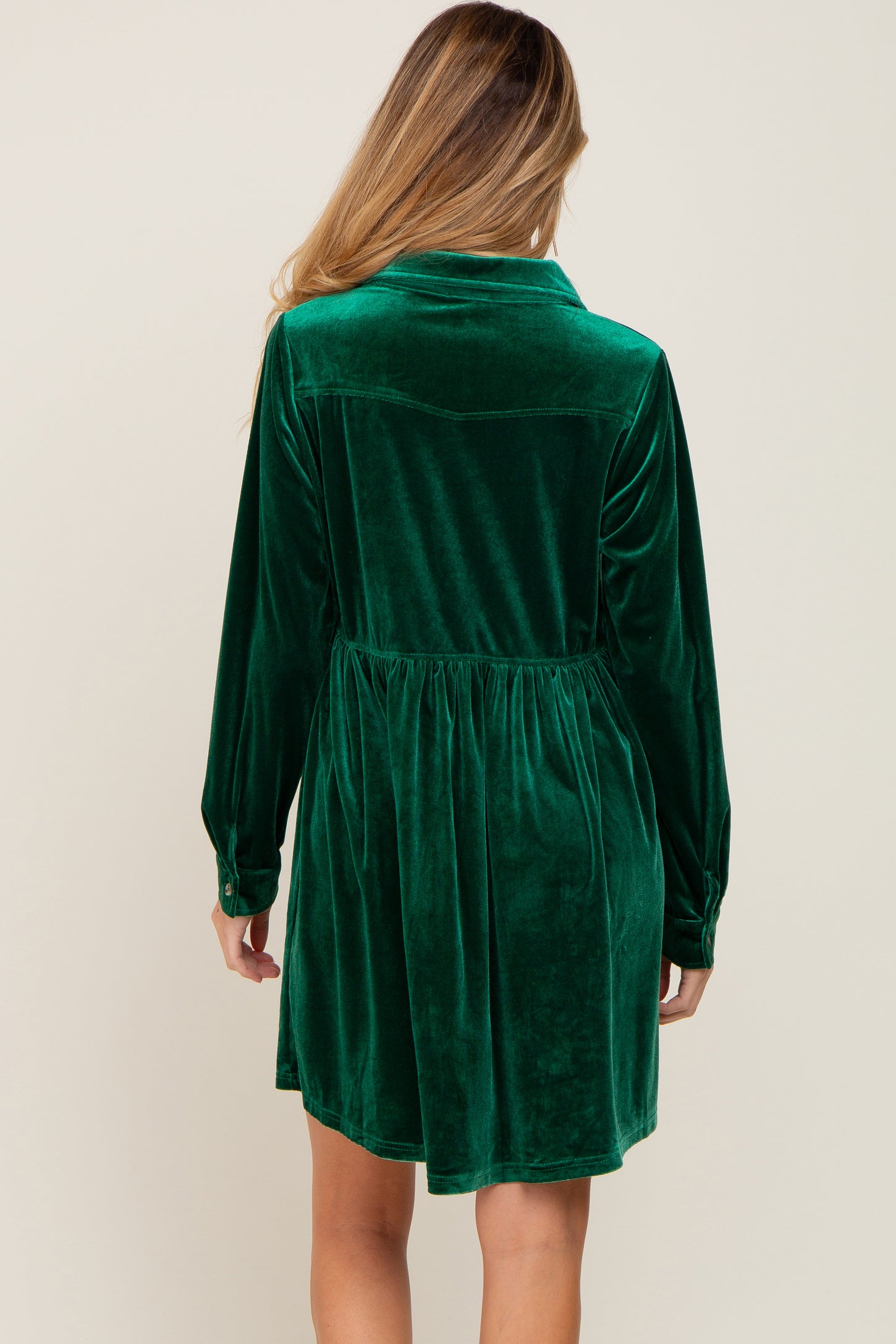 Emerald Green Velvet Button Down Maternity Mini Dress– PinkBlush