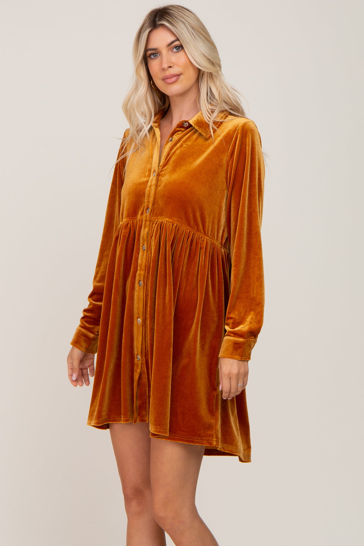 Dark Yellow Velvet Button Down Mini Dress PinkBlush Dark Yellow Velvet Button Down Mini Dress PinkBlush