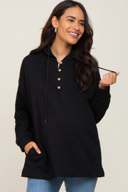 Black Button Front Hooded Maternity Top