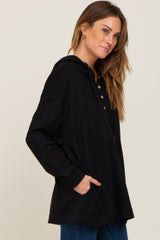 Black Button Front Hooded Top