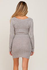 Heather Grey Knit Knotted Front Maternity Sweater Dress