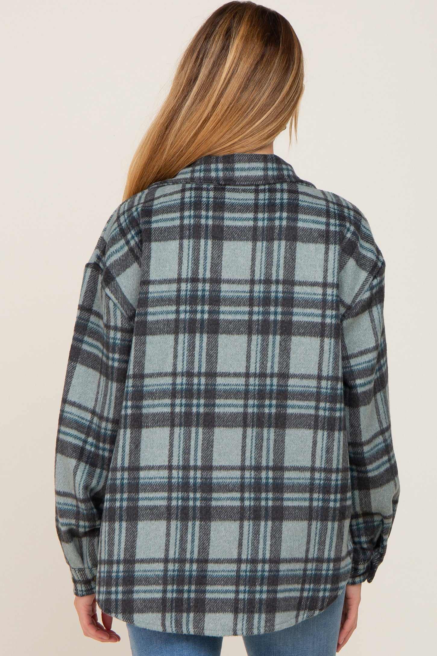 Mint Green Plaid Front Pocket Maternity Shacket