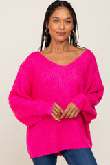 Fuchsia Knit Long Sleeve Maternity Sweater