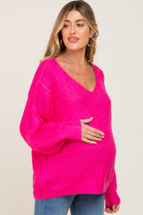 Fuchsia Knit Long Sleeve Maternity Sweater