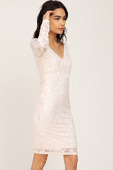Cream Lace V-Neck Fitted Dress