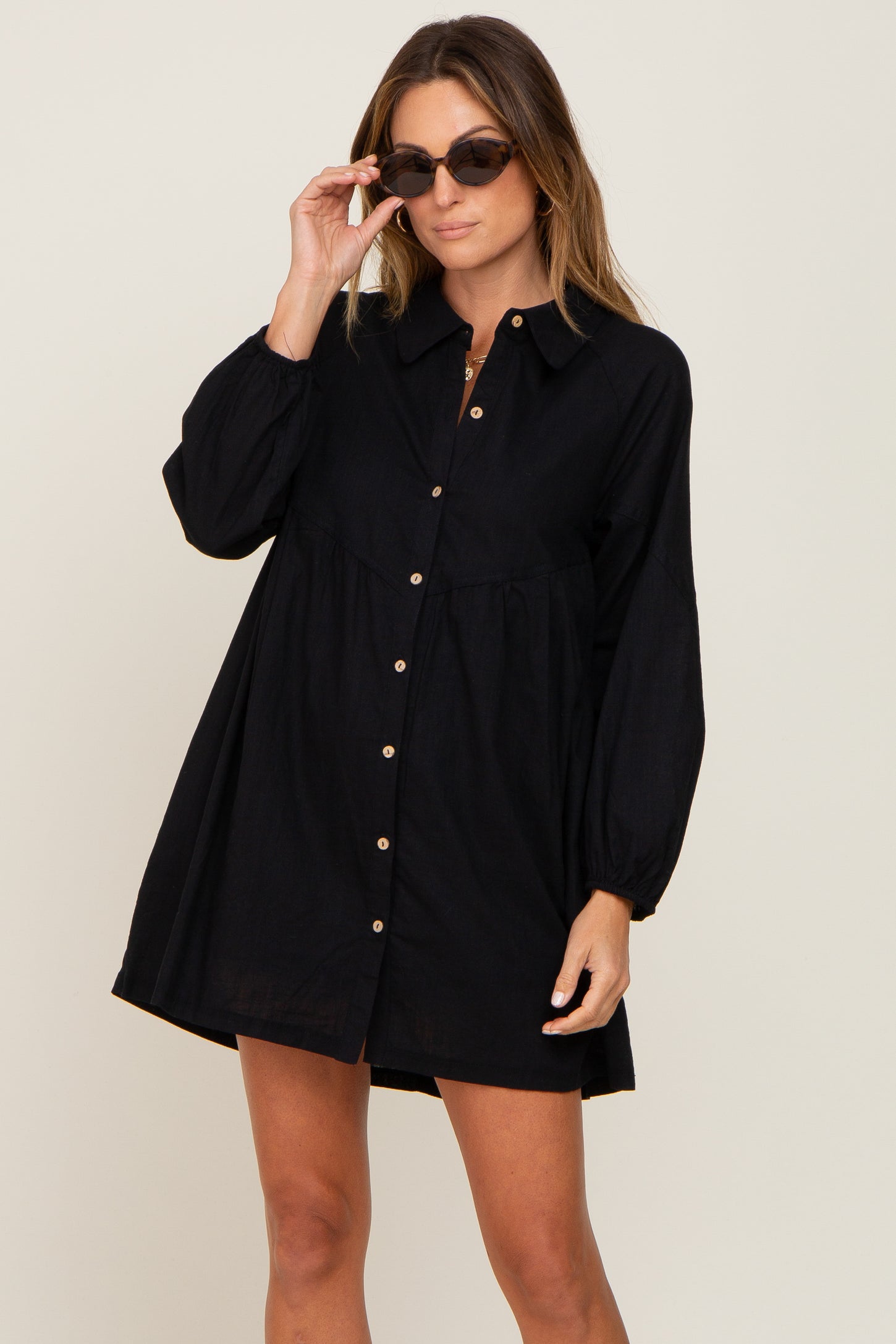 Black Button Down Mini Dress PinkBlush