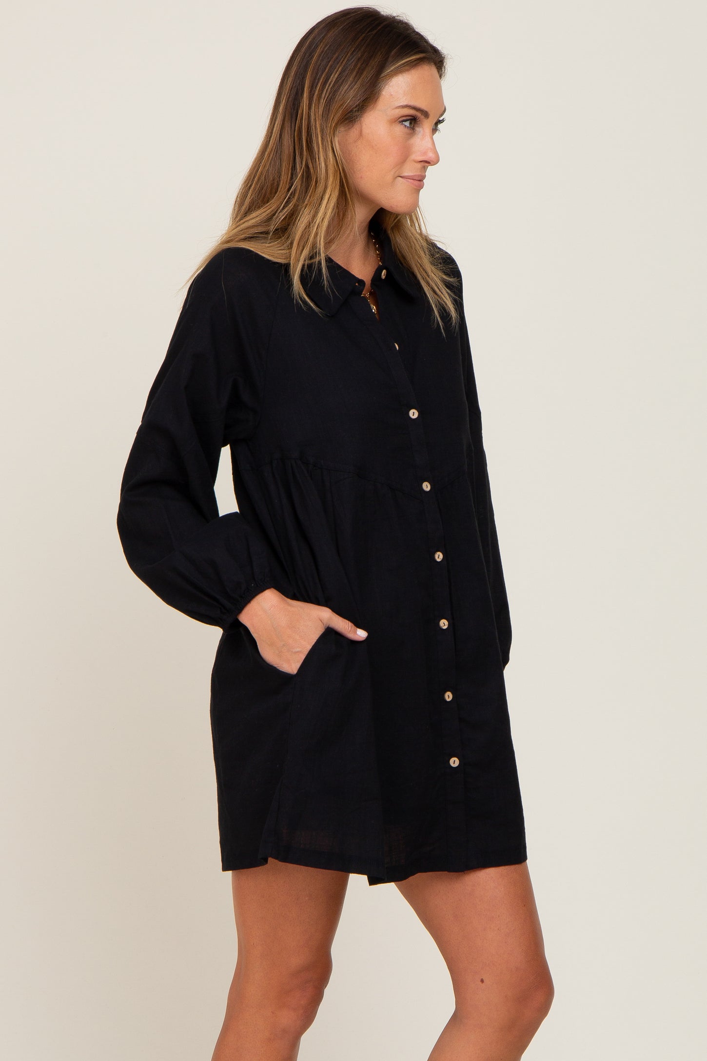 Black Button Down Mini Dress PinkBlush
