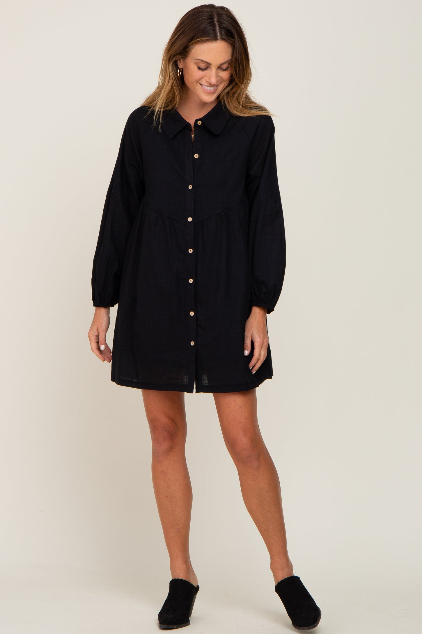 Black Button Down Mini Dress PinkBlush