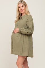 Olive Button Down Maternity Mini Dress
