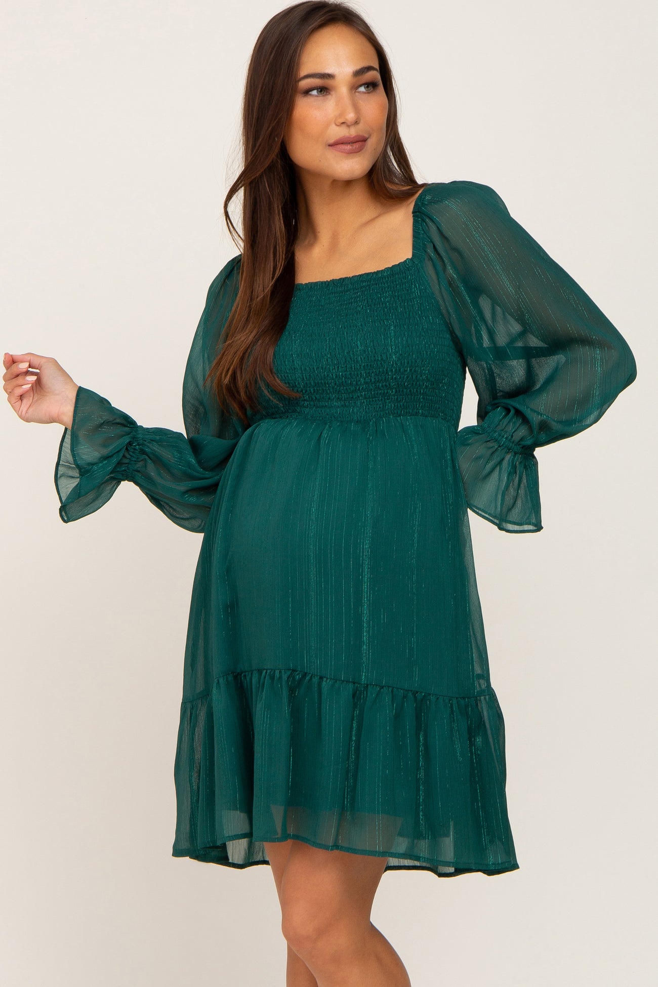 Forest Green Metallic Stripe Smocked Maternity Dress– PinkBlush