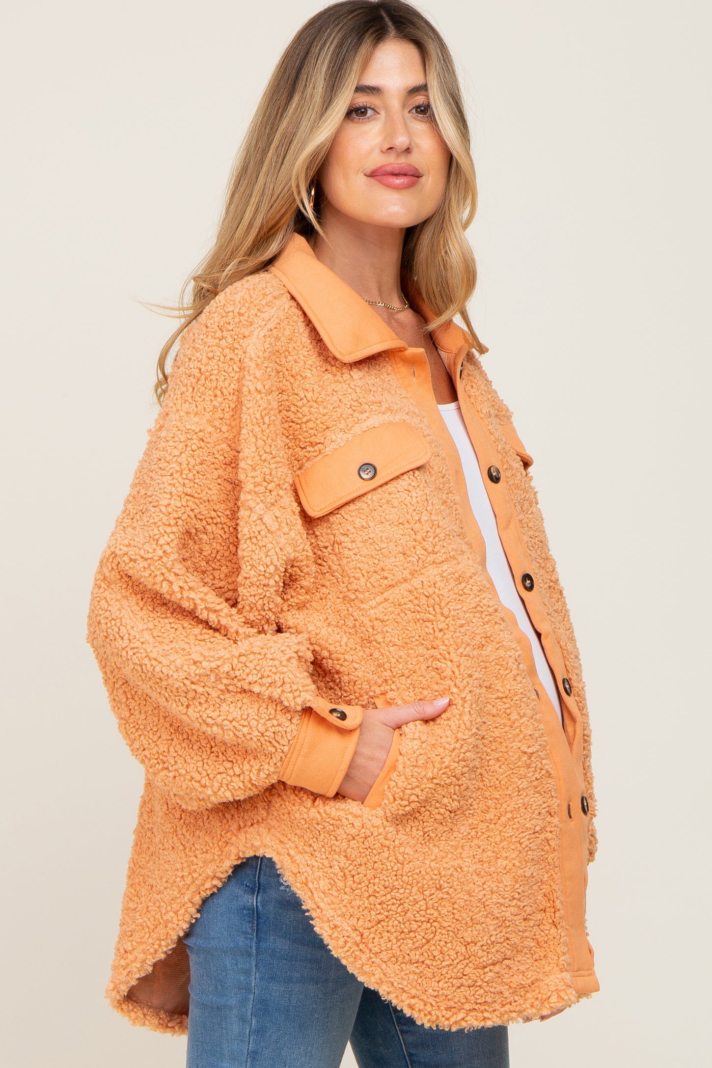 Peach Contrast Oversized Sherpa Maternity Coat PinkBlush
