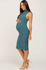 Jade Ribbed Mock Neck Maternity Dress
