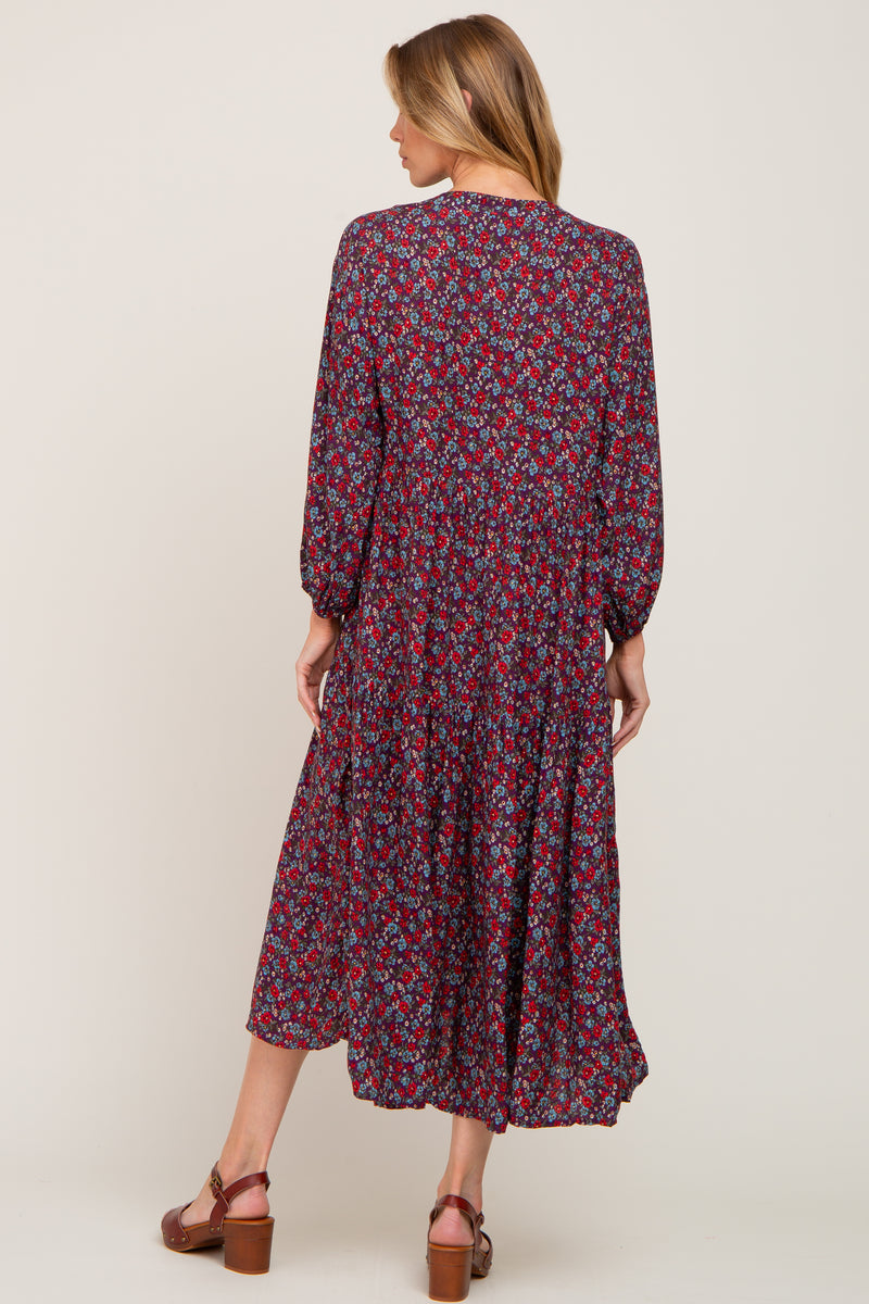 Plum Floral Tiered Midi Dress– PinkBlush