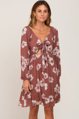 Rust Floral Smocked Tie Back Maternity Dress
