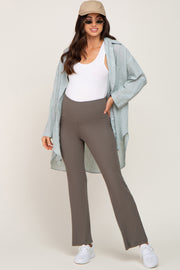 Olive Ribbed Maternity Flare Pants