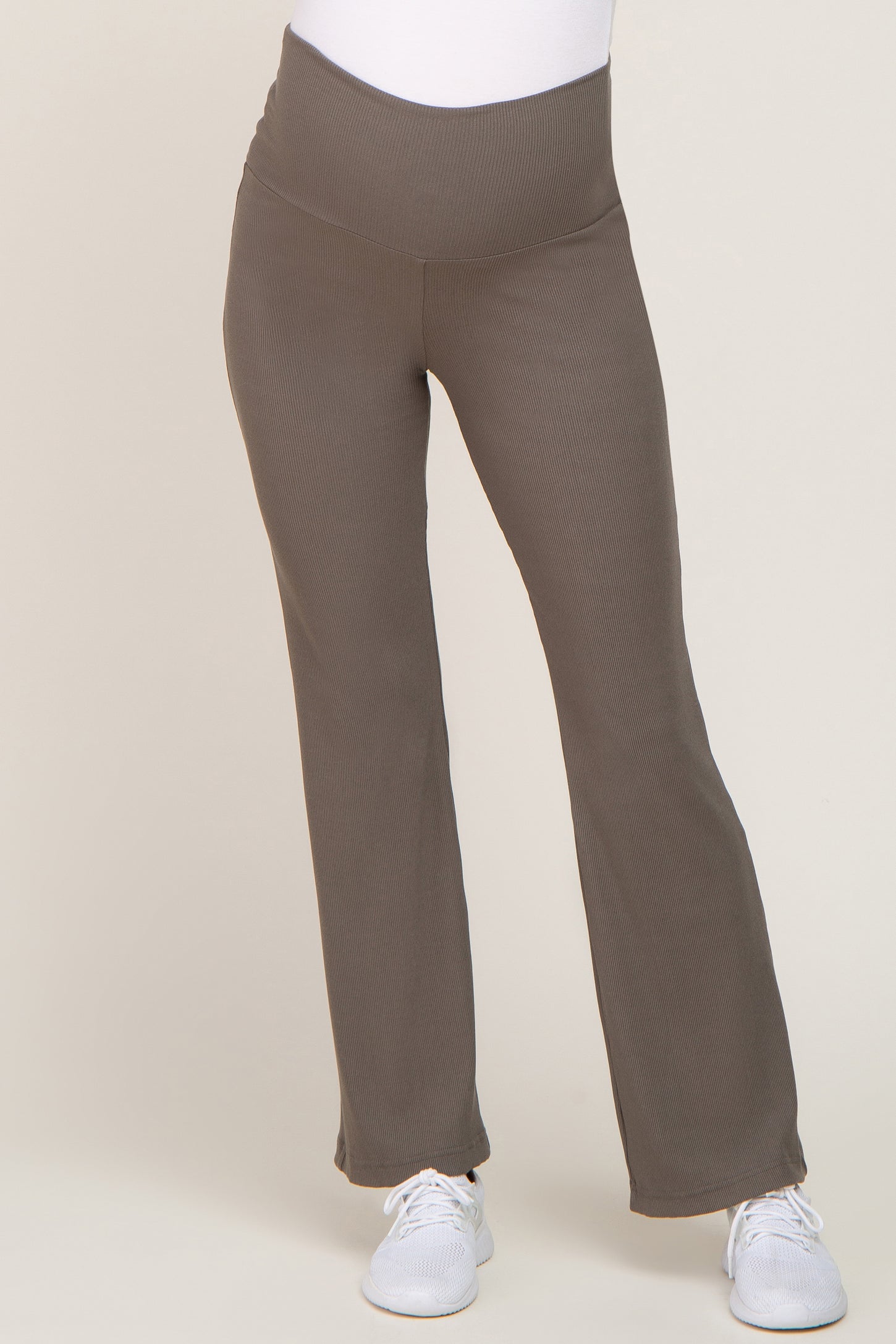 Olive Ribbed Maternity Flare Pants PinkBlush