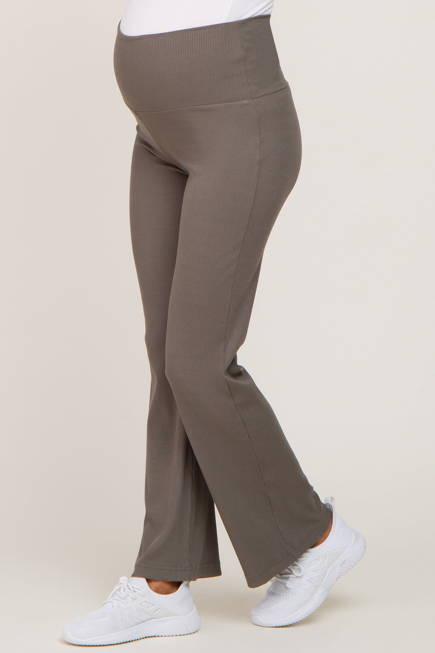 Olive Ribbed Maternity Flare Pants PinkBlush