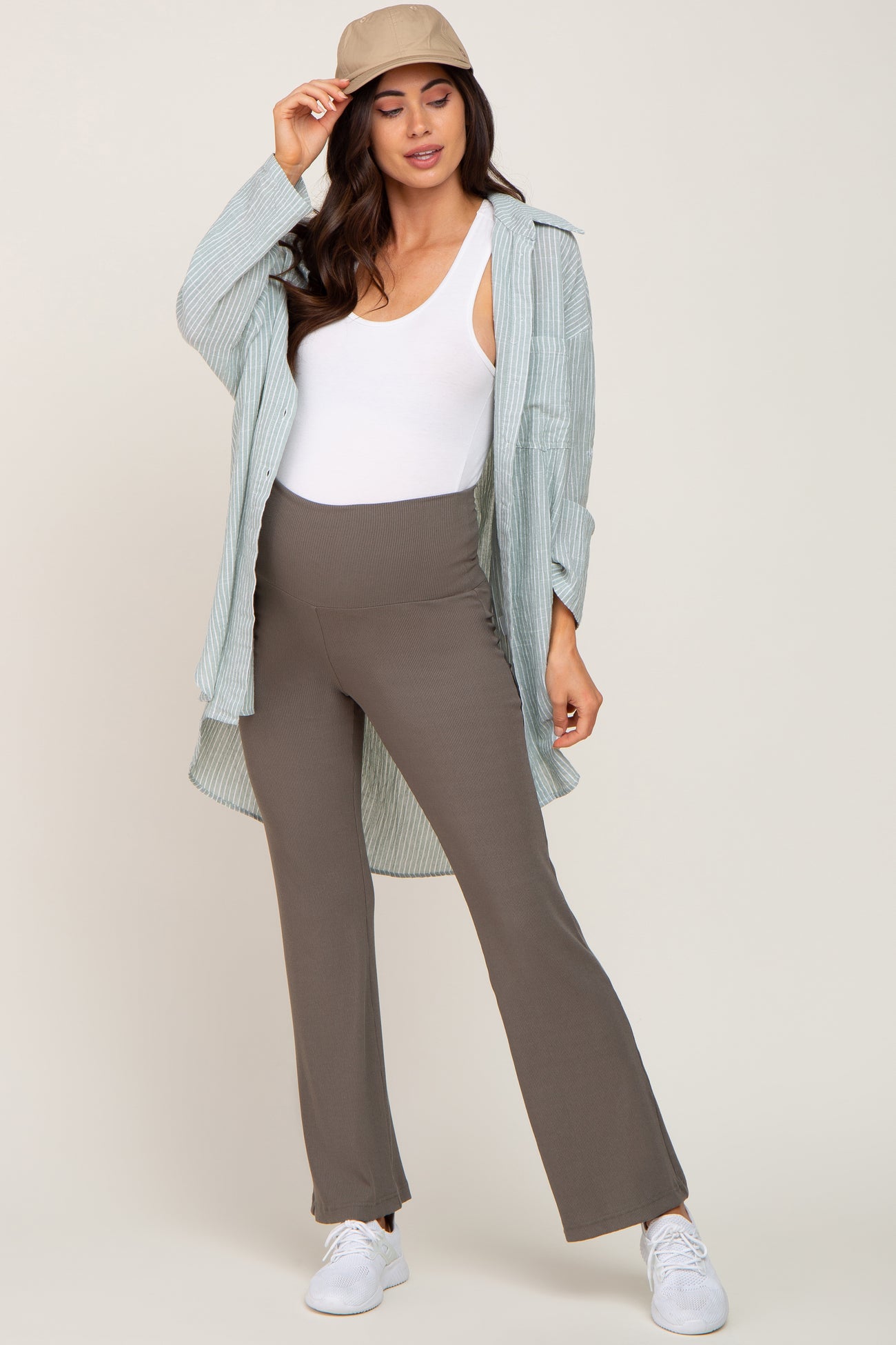 Olive Ribbed Maternity Flare Pants PinkBlush