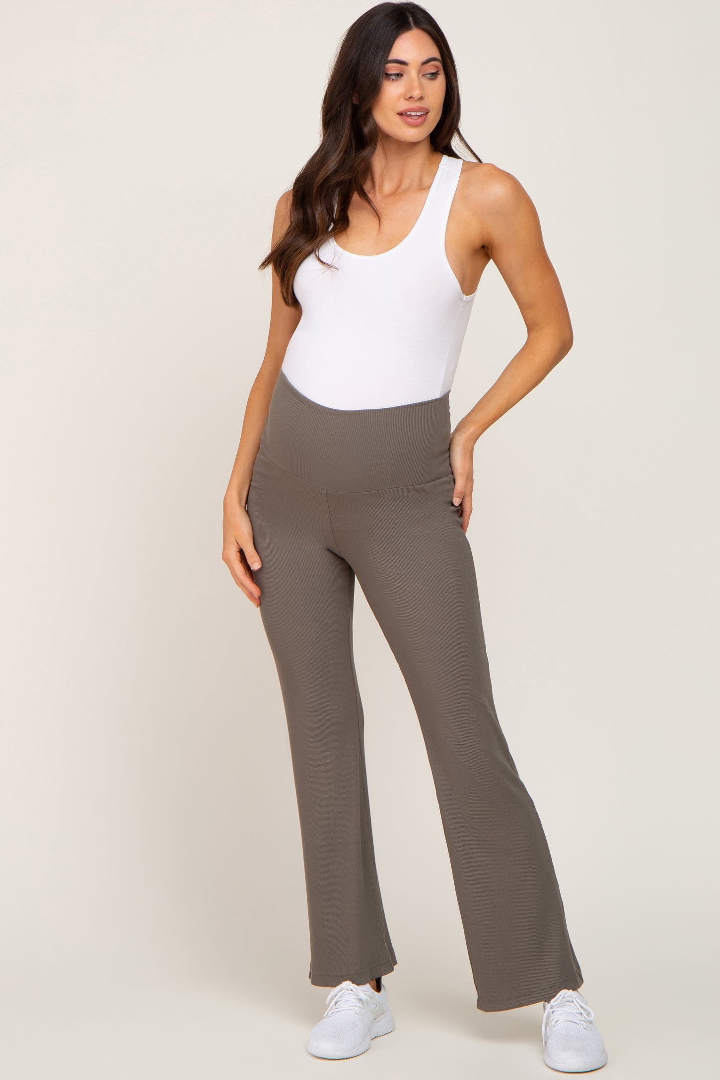 Olive Ribbed Maternity Flare Pants PinkBlush
