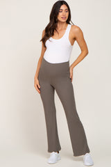 Olive Ribbed Maternity Flare Pants
