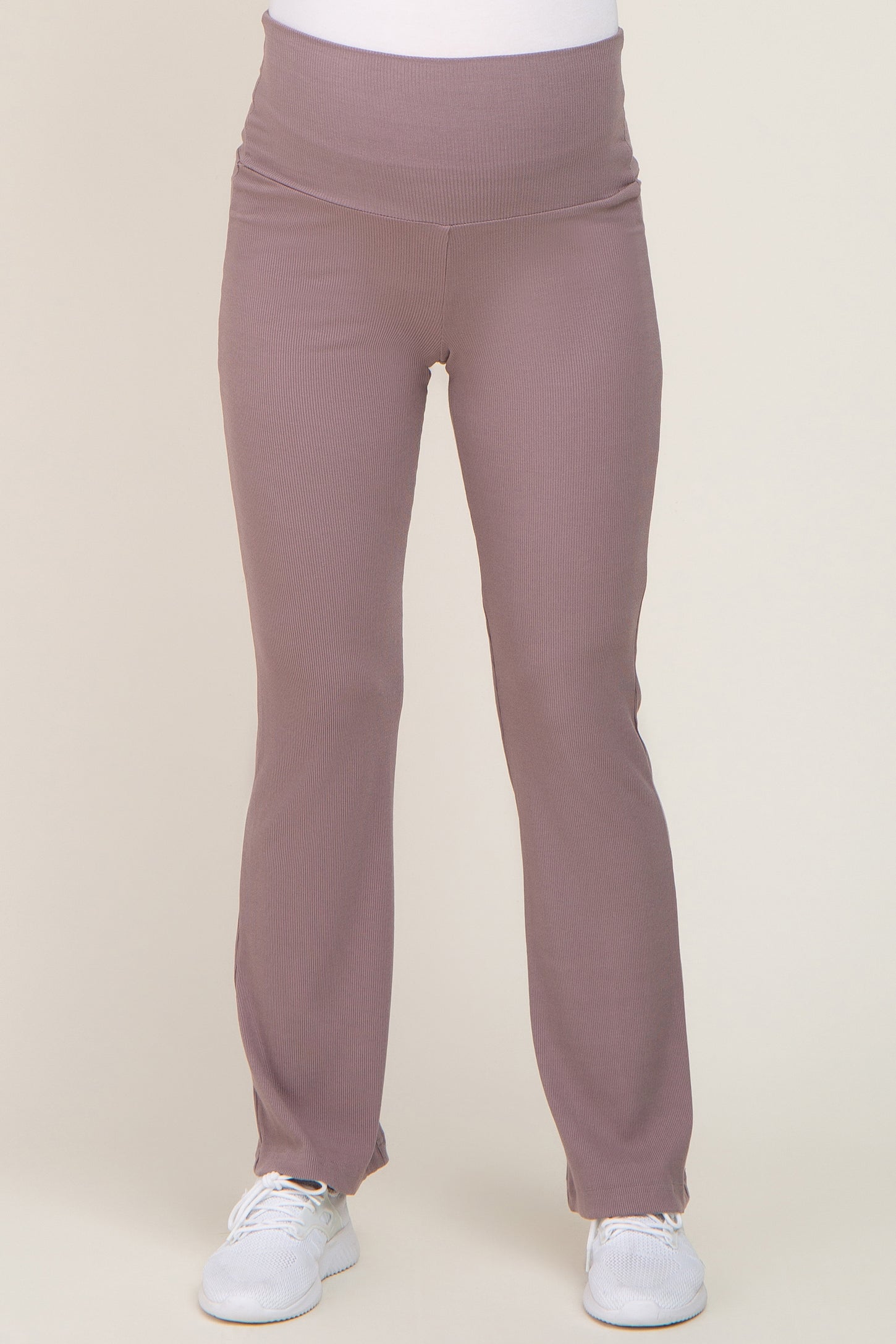 Mocha Ribbed Maternity Flare Pants PinkBlush