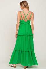 Green Ruffle Tier Cross Back Maxi Dress