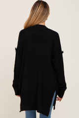 Black Knit Oversized Side Slit Maternity Sweater
