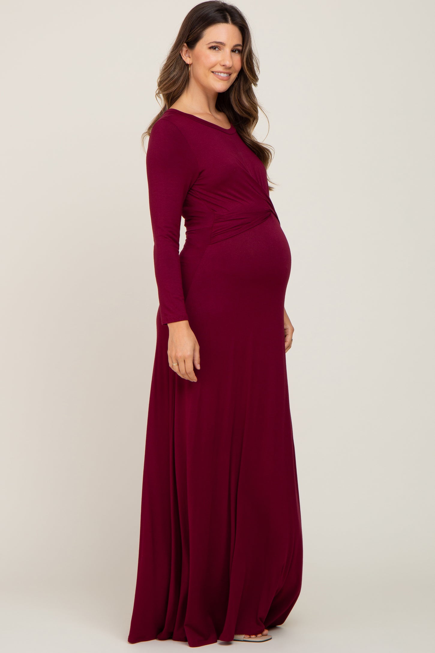 Burgundy Twisted Waist Maternity Maxi Dress – PinkBlush