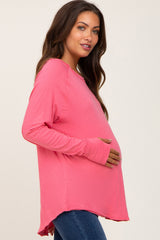 Fuchsia Distressed Seam Maternity Long Sleeve Top