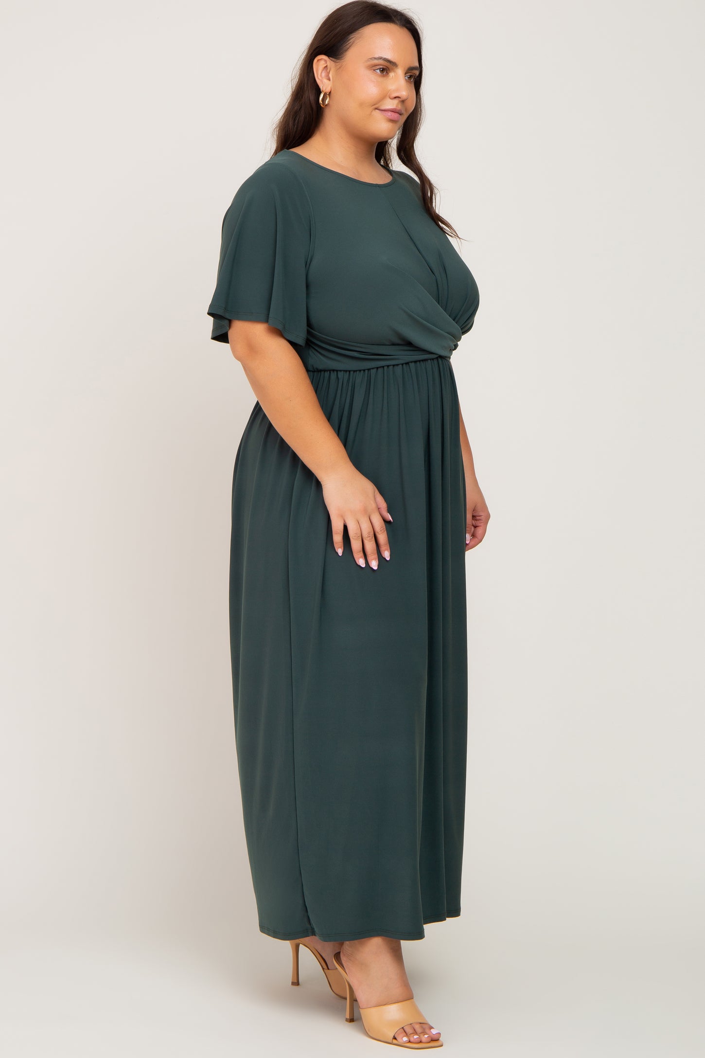 Olive Gathered Front Plus Maxi Dress