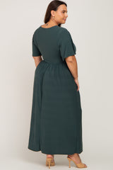 Olive Gathered Front Plus Maxi Dress