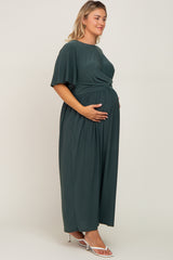 Olive Gathered Front Maternity Plus Maxi Dress
