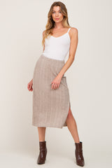 Taupe Soft Knit Ribbed Side Slit Midi Skirt