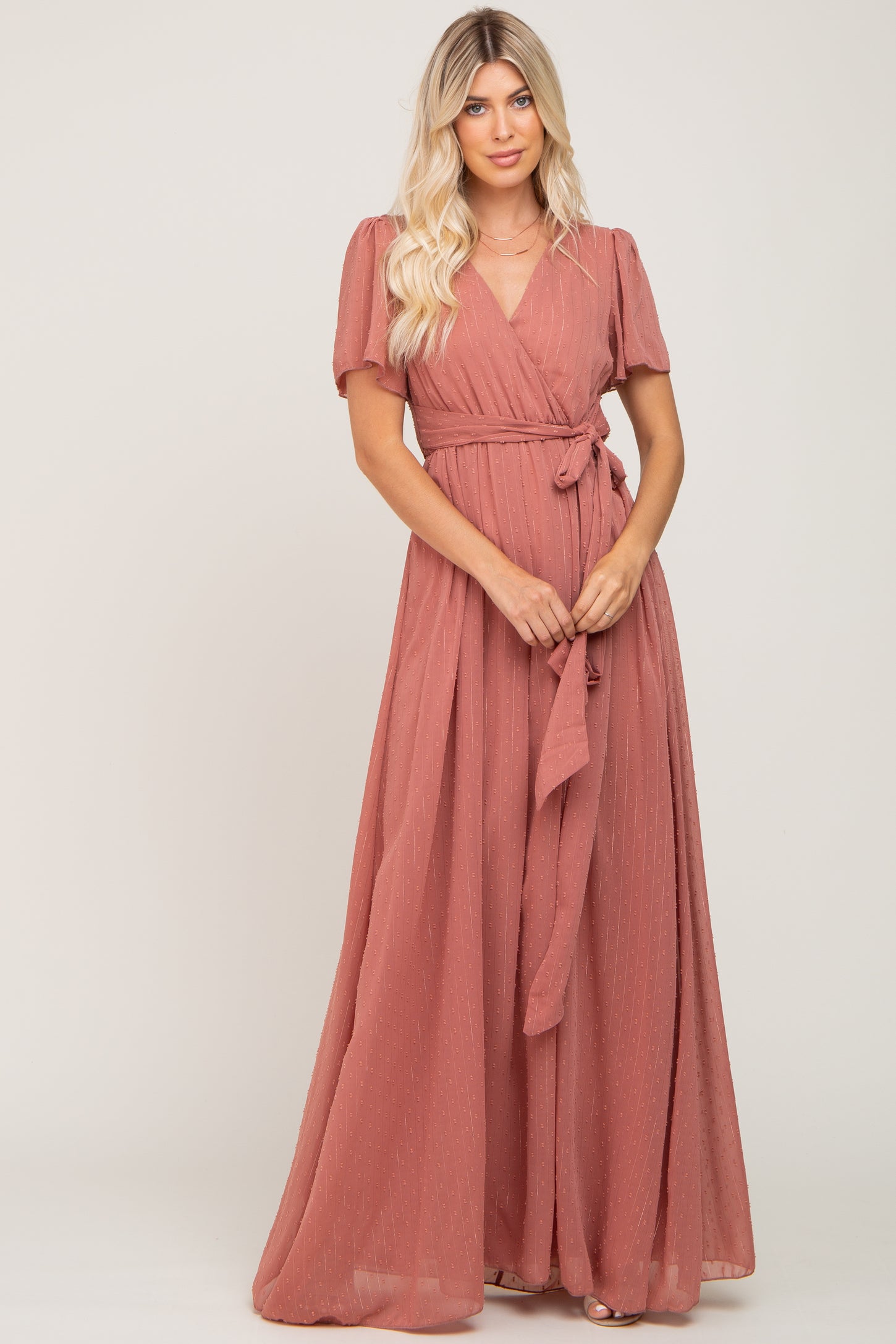 Mauve Swiss Dot Chiffon Maxi Dress PinkBlush Mauve Swiss Dot Chiffon Maxi Dress PinkBlush