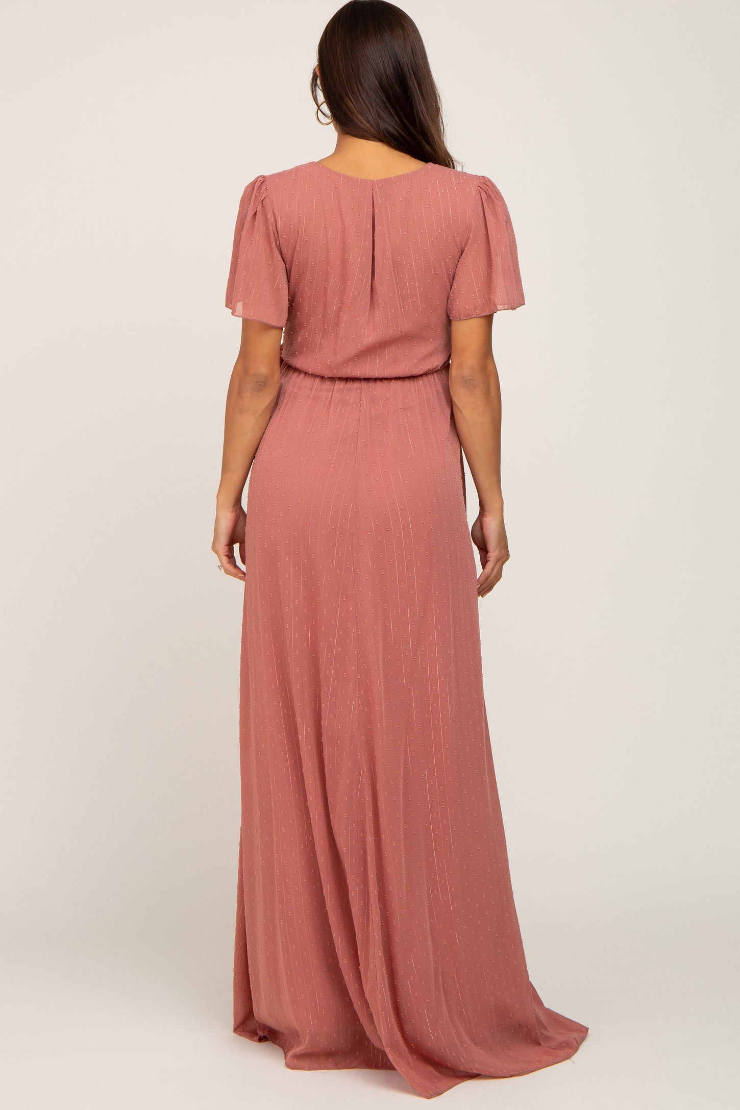 Mauve Swiss Dot Chiffon Maternity Maxi Dress