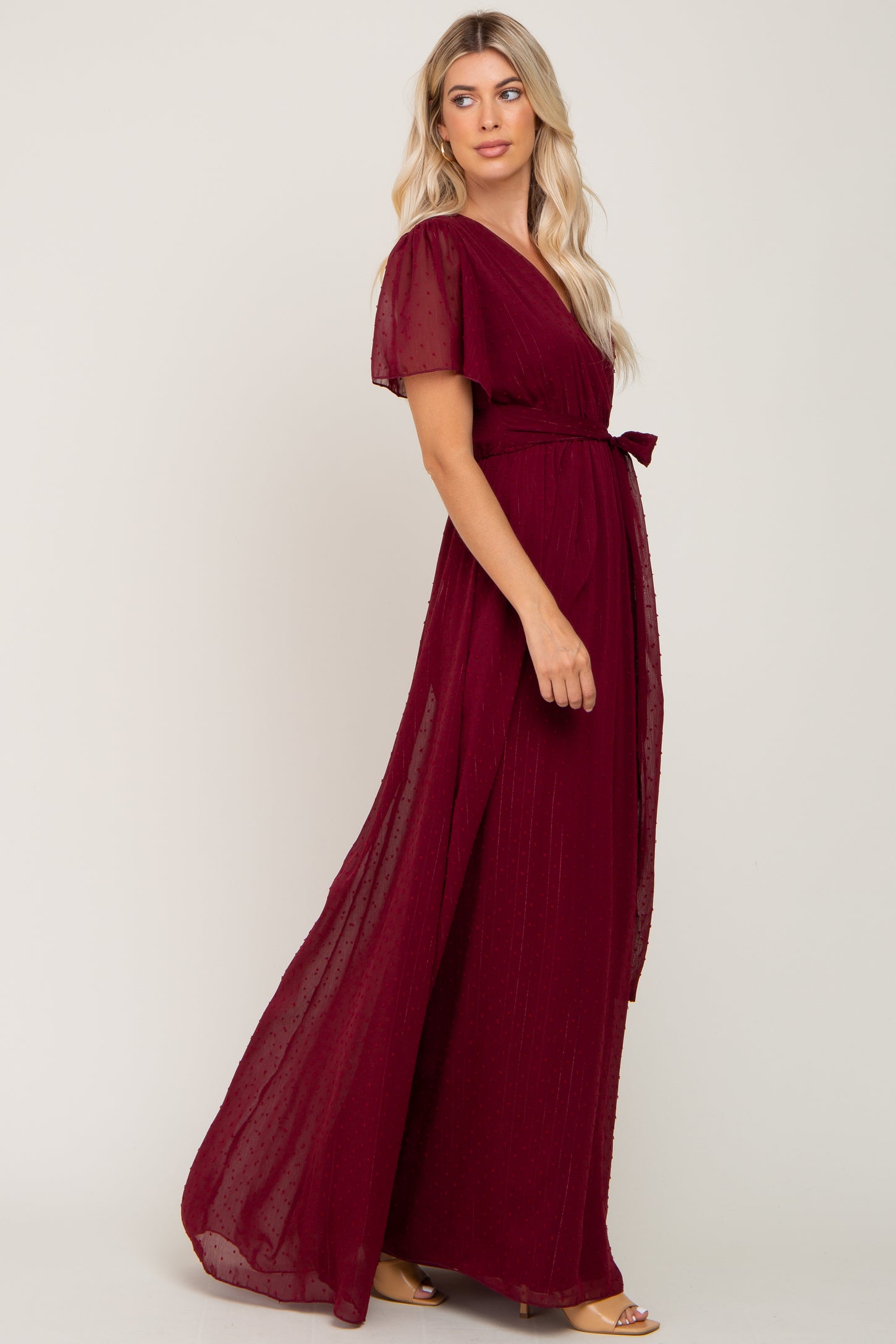 Burgundy Swiss Dot Chiffon Maxi Dress PinkBlush Burgundy Swiss Dot Chiffon Maxi Dress PinkBlush