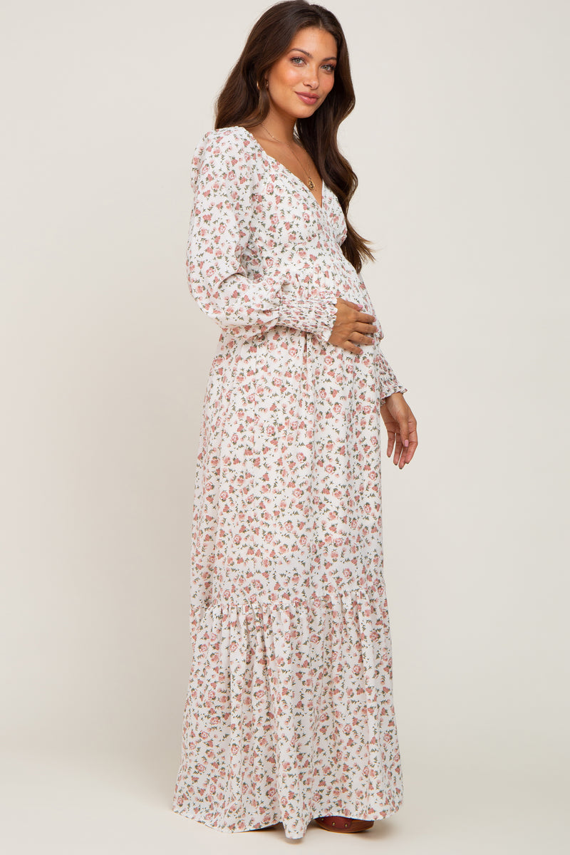 Ivory Floral Long Sleeve Maternity Maxi Dress– PinkBlush