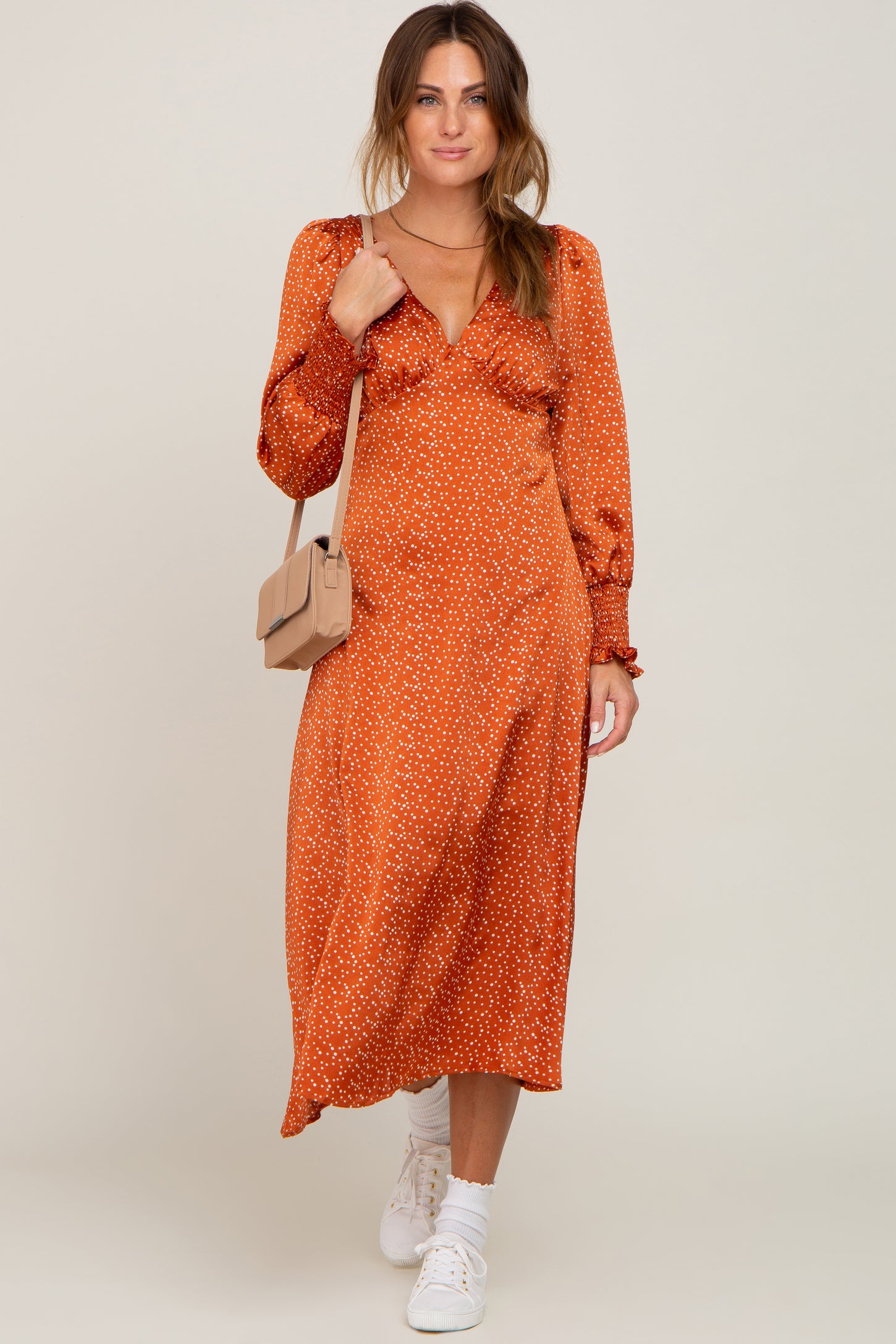 orange polka dot wrap dress Polka Dot Wrap Dress with Ruffle S / MUSTARD / 04496