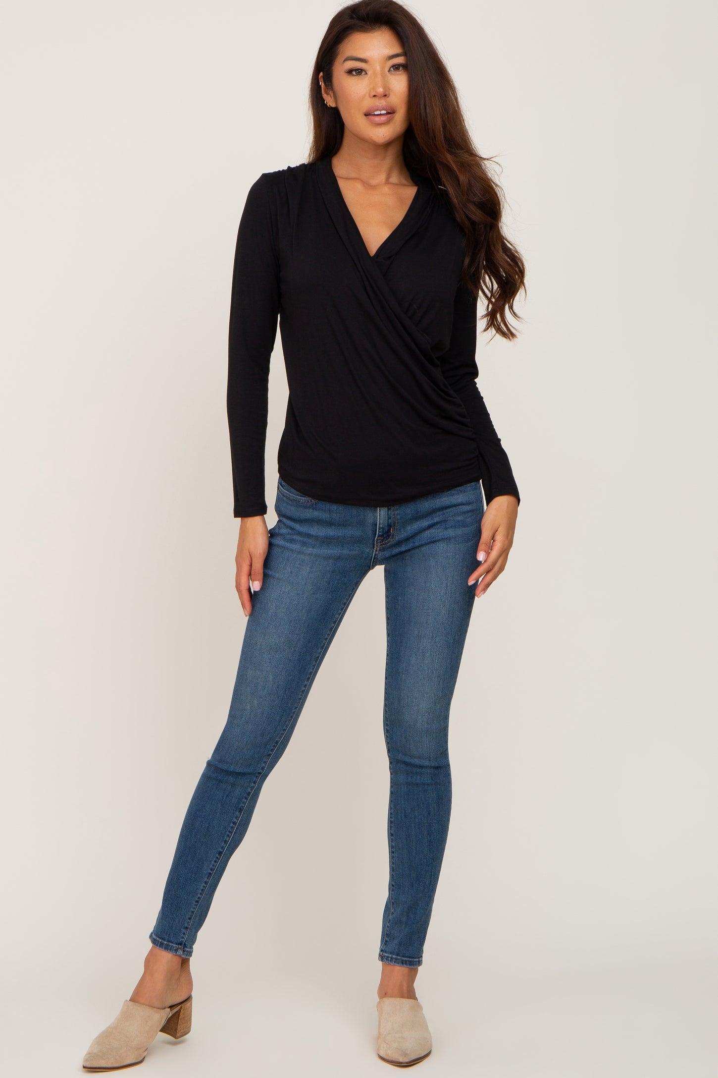 Black Long Sleeve Wrap Nursing Top PinkBlush