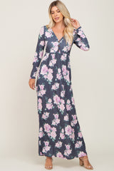 Charcoal Floral Button Front Maxi Dress