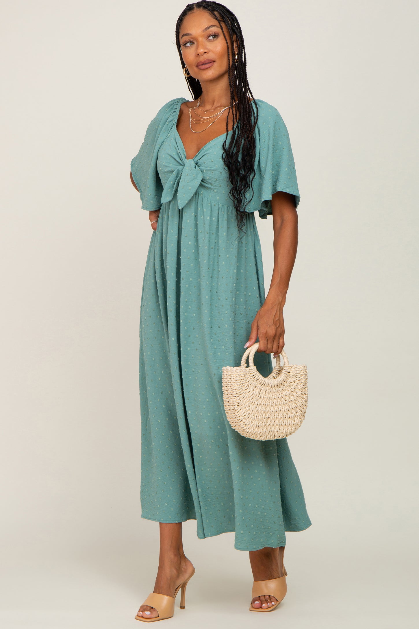 sage midi dress with sleeves Sage Green Puff Sleeve Midi Dress Reistor