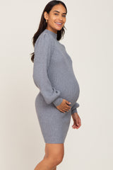 Heather Grey Mock Neck Puff Sleeve Maternity Sweater Dress