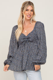 Navy Ditsy Floral Sweetheart Long Sleeve Top