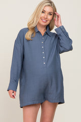 Blue Collared Button Front Maternity Romper