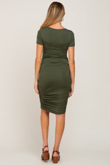 Olive Crossover Maternity/Nursing Fitted Dress