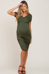 Olive Crossover Maternity/Nursing Fitted Dress